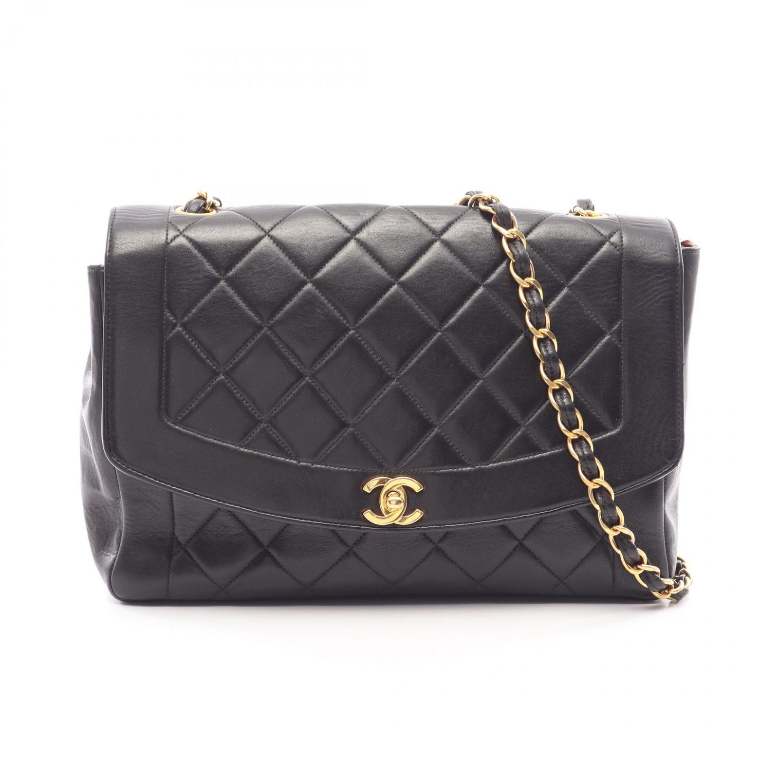 シャネル CHANEL ショルダーバッグ マトラッセ ダイアナフラップ ブラック ラムスキン（羊革） マトラッセ ダイアナ チェーンショルダー レディース Used B