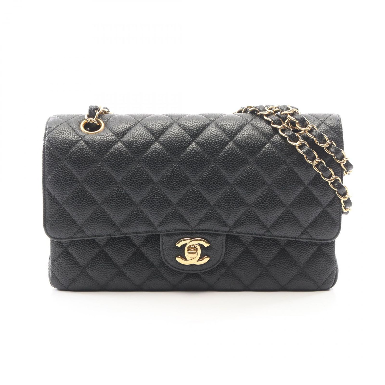 シャネル CHANEL ショルダーバッグ マトラッセ Wフラップ ブラック キャビアスキン(グレインドカーフ) マトラッセ ダブルフラップ チェーンショルダー レディース