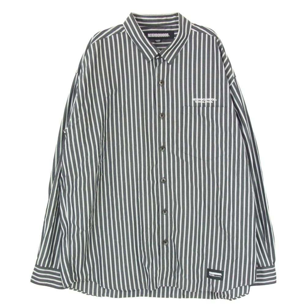 NEIGHBORHOOD ネイバーフッド 24SS 241AQNH-SHM02 STRIPE SHIRT LS ストライプ ロゴ コットン 長袖 シャツ ブラック系 XL【中古】