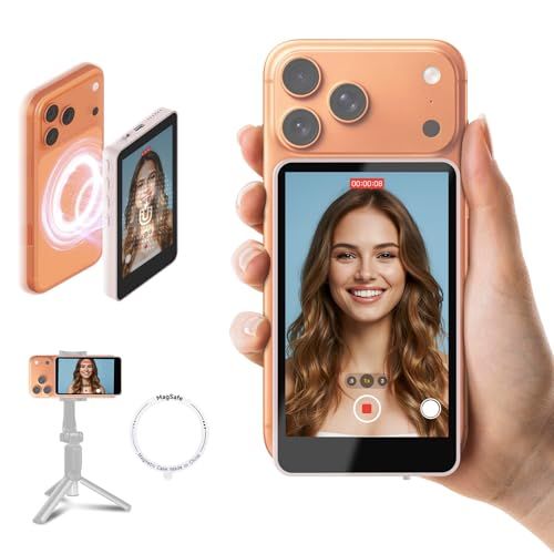 SYNCO XView 外カメラ自撮りモニター ピンク iPhone 17/Android対応 操作簡単 大画面 内蔵スピーカー 音量/明るさ調整 画面ミラーリング/回転可能 50メートル使用範囲 3時間使用可能 iPhone自撮りモニター Vlog/ライJu
