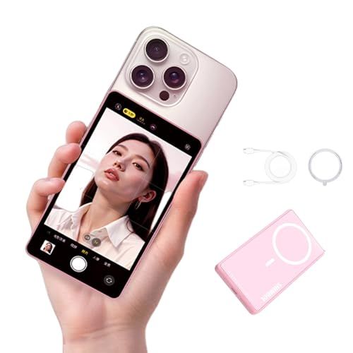 Shimbol CP5 Lite II 磁気式自撮りモニター、1080P リアカメラミラーリング、50M Bluetooth コントロール & デュアルバンドワイヤレス Vlog スクリーン(iOS/Android 向け TikTok 動画ツール)、ピンクJu