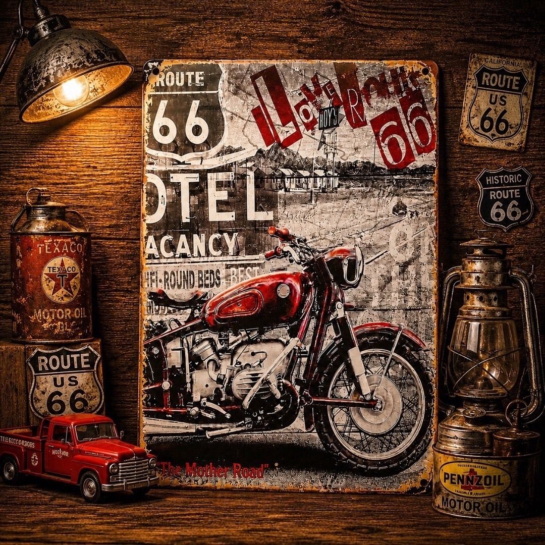 ⑩ ブリキ看板 5枚セット ルート66 Route66 アメリカン雑貨 ガレージ 