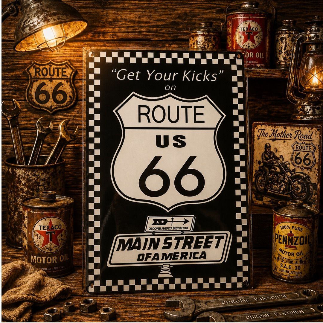 ⑩ ブリキ看板 5枚セット ルート66 Route66 アメリカン雑貨 ガレージ