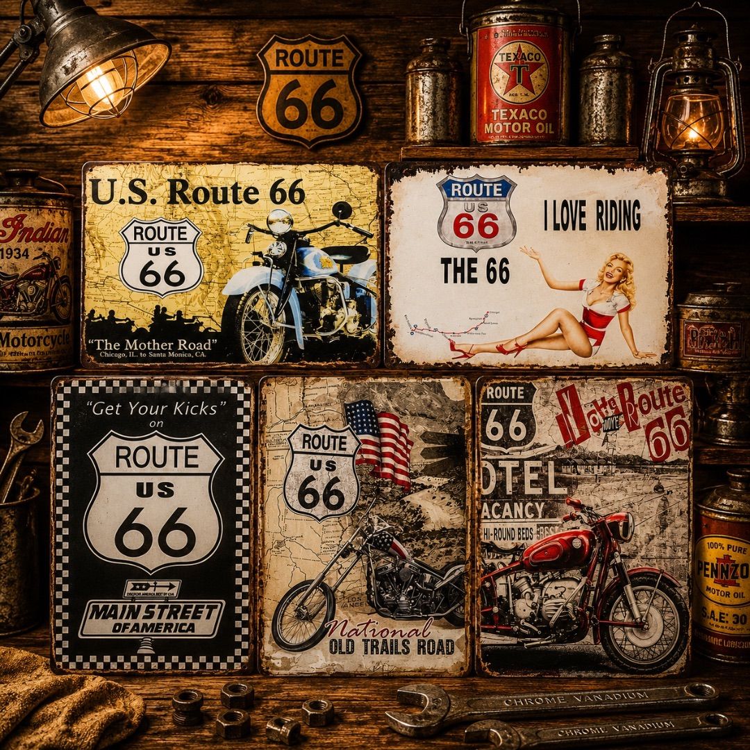 ⑩ ブリキ看板 5枚セット ルート66 Route66 アメリカン雑貨 ガレージ