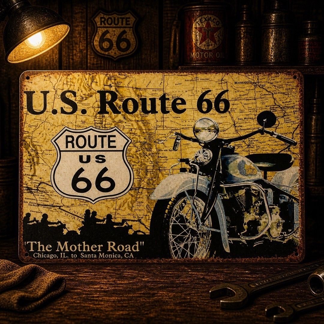 ⑩ ブリキ看板 5枚セット ルート66 Route66 アメリカン雑貨 ガレージ 