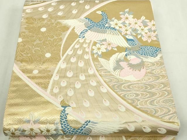 平和屋本店▼六通柄袋帯　唐織　花鳥遊生文　本金箔　正絹　逸品　DABI1429sf