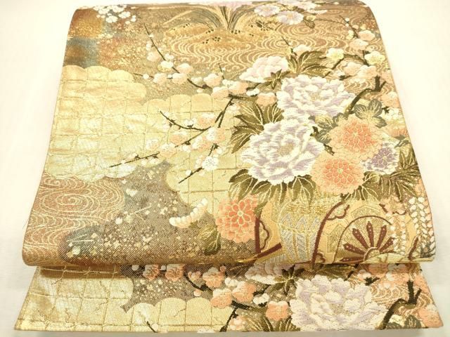 平和屋本店▼六通柄袋帯　唐織　流水花車文　本金二重箔　正絹　逸品　DABI5015op