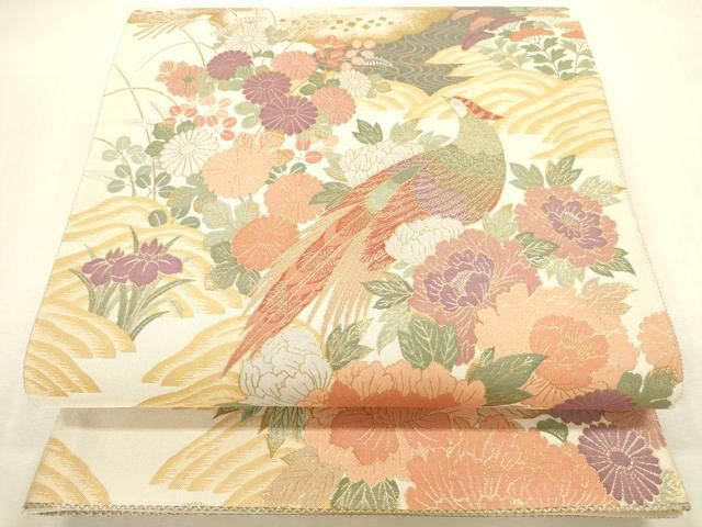 平和屋本店▼六通柄袋帯　唐織　裳彩優美文　純金箔24K　正絹　逸品　DABI5018op