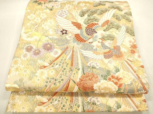 平和屋本店▼六通柄袋帯　唐織　花遊鳳凰絵　本金箔二重　正絹　逸品　DABI5019op