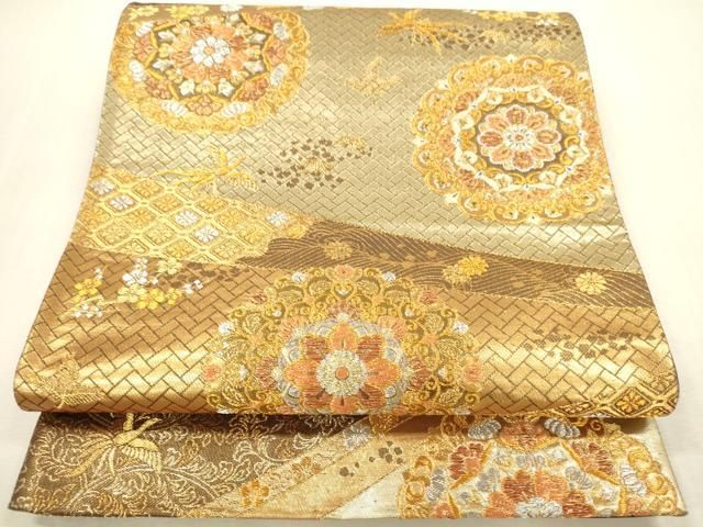 平和屋本店▼六通柄袋帯　唐織　正倉院花文　純金二重箔　正絹　逸品　DABI5032op