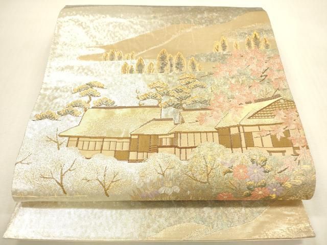 平和屋本店▼六通柄袋帯　風景文　本金箔　正絹　逸品　DABI5041op
