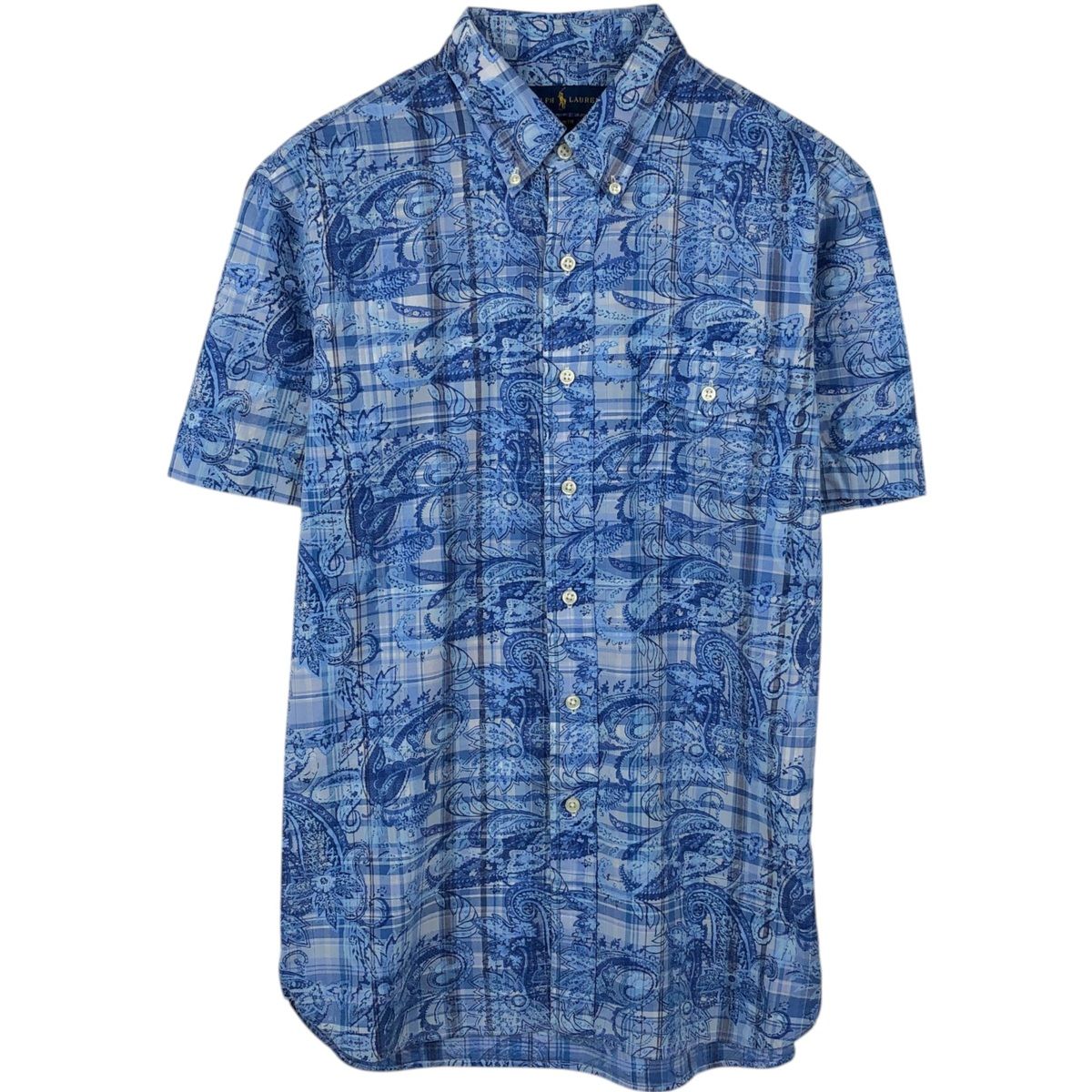 古着 ラルフローレン Ralph Lauren SLIM FIT スリムフィット 総柄 ペイズリー柄 半袖 ボタンダウン チェックシャツ メンズM相当/eaa660529