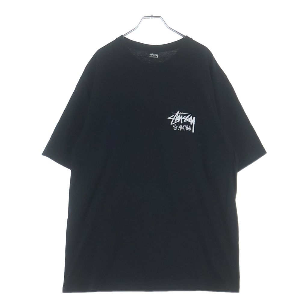 STUSSY (ステューシー) Shanghai Limited ストックロゴ 上海限定 ロゴプリント クルーネック半袖Tシャツ カットソー ブラック
