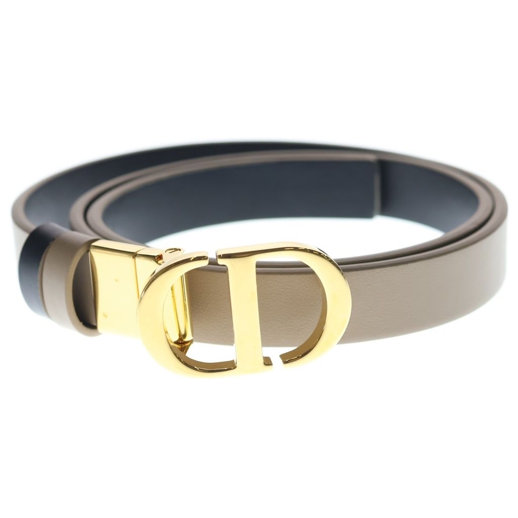 Christian Dior (クリスチャンディオール) CDロゴ バックル リバーシブル ベルト ゴールド金具 レザー ベージュ/ブラック