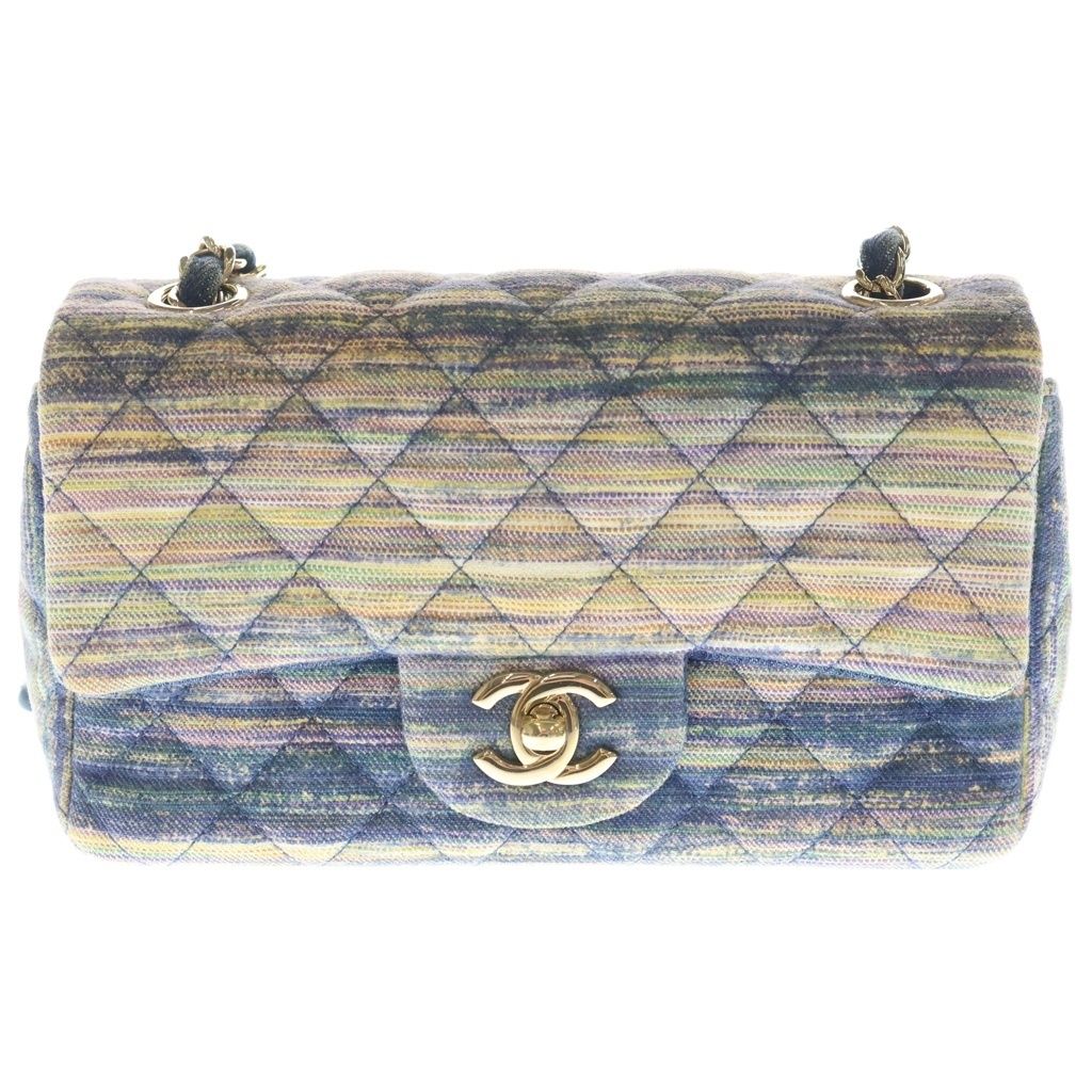 CHANEL (シャネル) ミニマトラッセ チェーン ショルダーバック シングル フラップ デニム マルチカラー ネイビー A69900