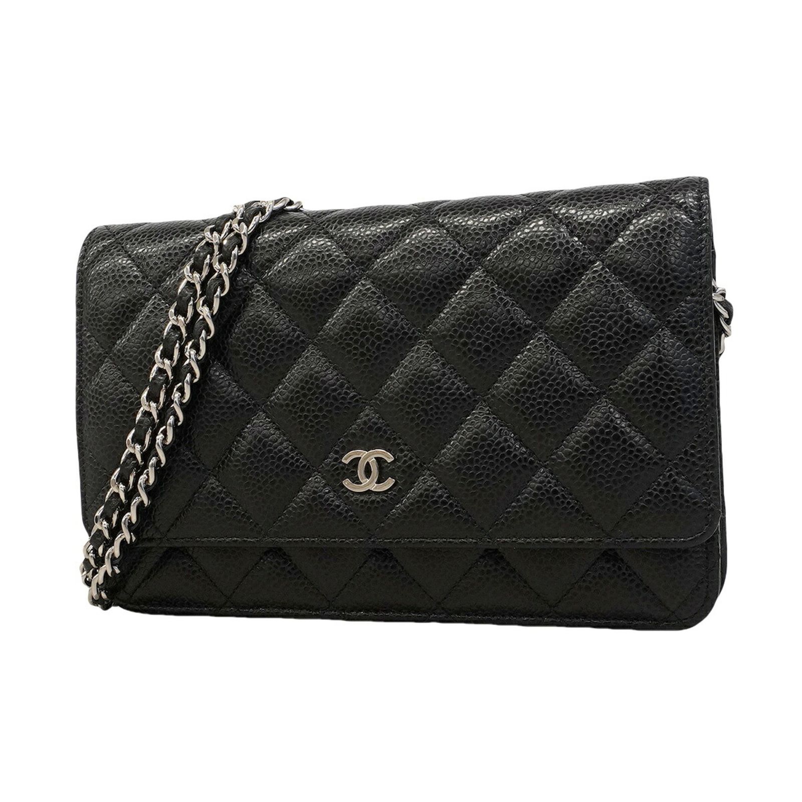 シャネル(Chanel) シャネル 財布・ショルダーウォレット マトラッセ チェーンショルダー キャビアスキン ブラック レディース