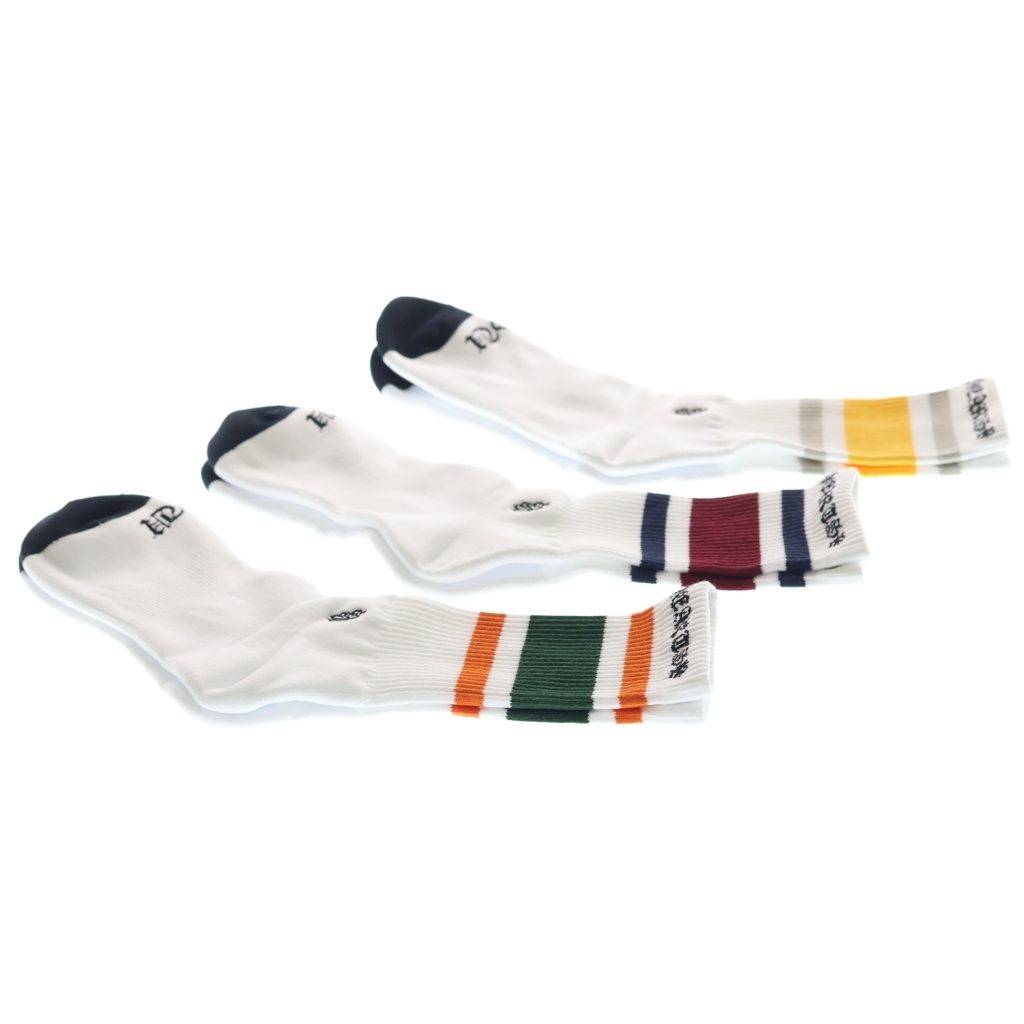 CHROME HEARTS (クロムハーツ) STRIPE SOCKS 3PK ヴァインダガー刺繍