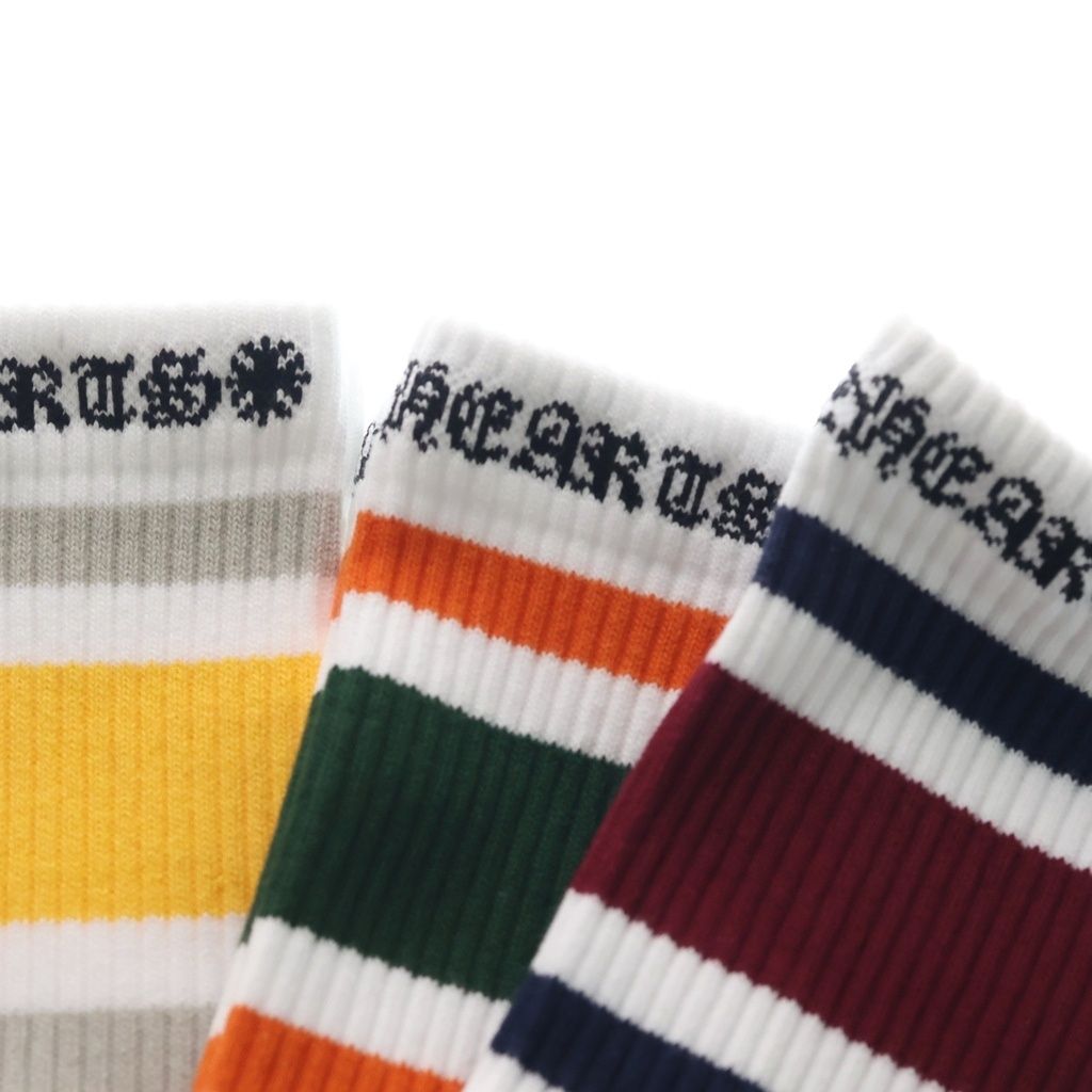 CHROME HEARTS (クロムハーツ) STRIPE SOCKS 3PK ヴァインダガー刺繍