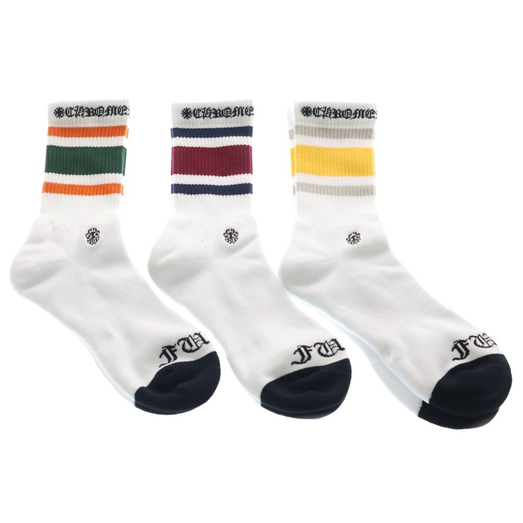 CHROME HEARTS ストライプソックス 靴下 CHROME HEARTS (クロムハーツ) STRIPE SOCKS 3PK ヴァインダガー刺繍