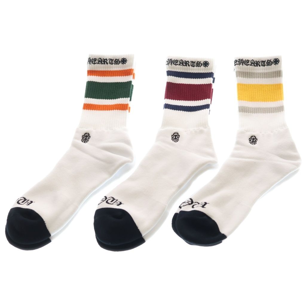 CHROME HEARTS (クロムハーツ) STRIPE SOCKS 3PK ヴァインダガー刺繍