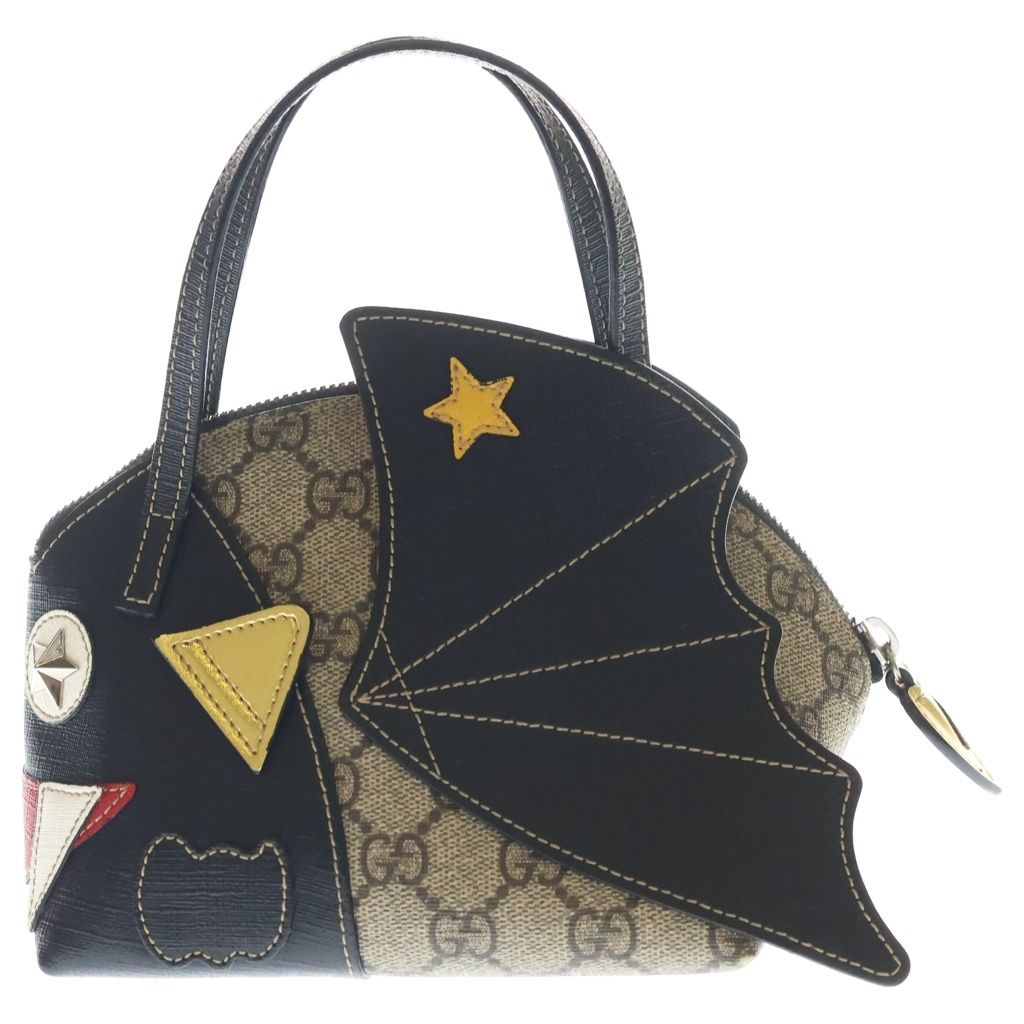 GUCCI (グッチ) チルドレンズ GGスプリーム ハンドバッグ ブラック×ベージュ レザー×PVC 525521 シルバー金具