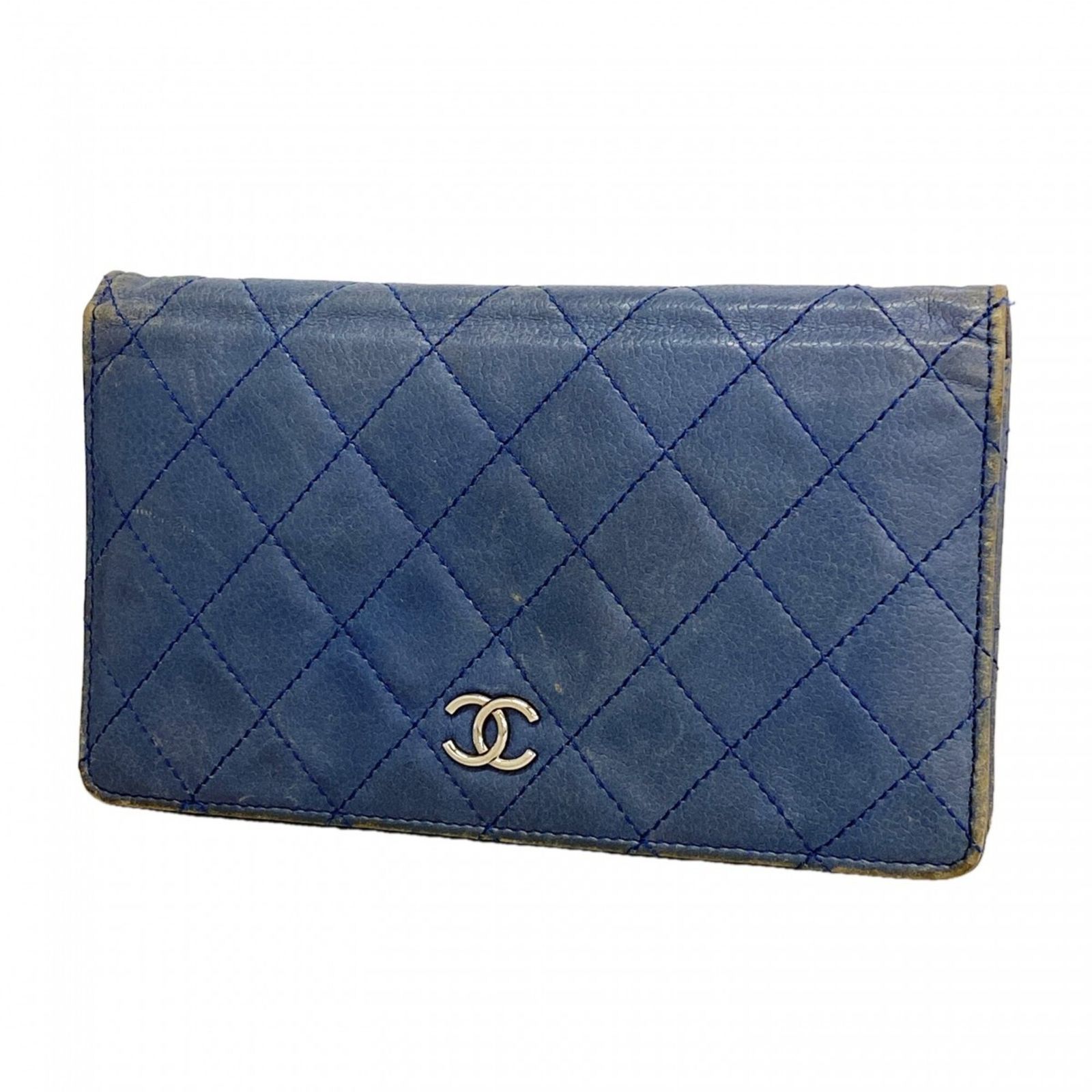シャネル(Chanel) シャネル 長財布 マトラッセ キャビアスキン ブルー メンズ レディース