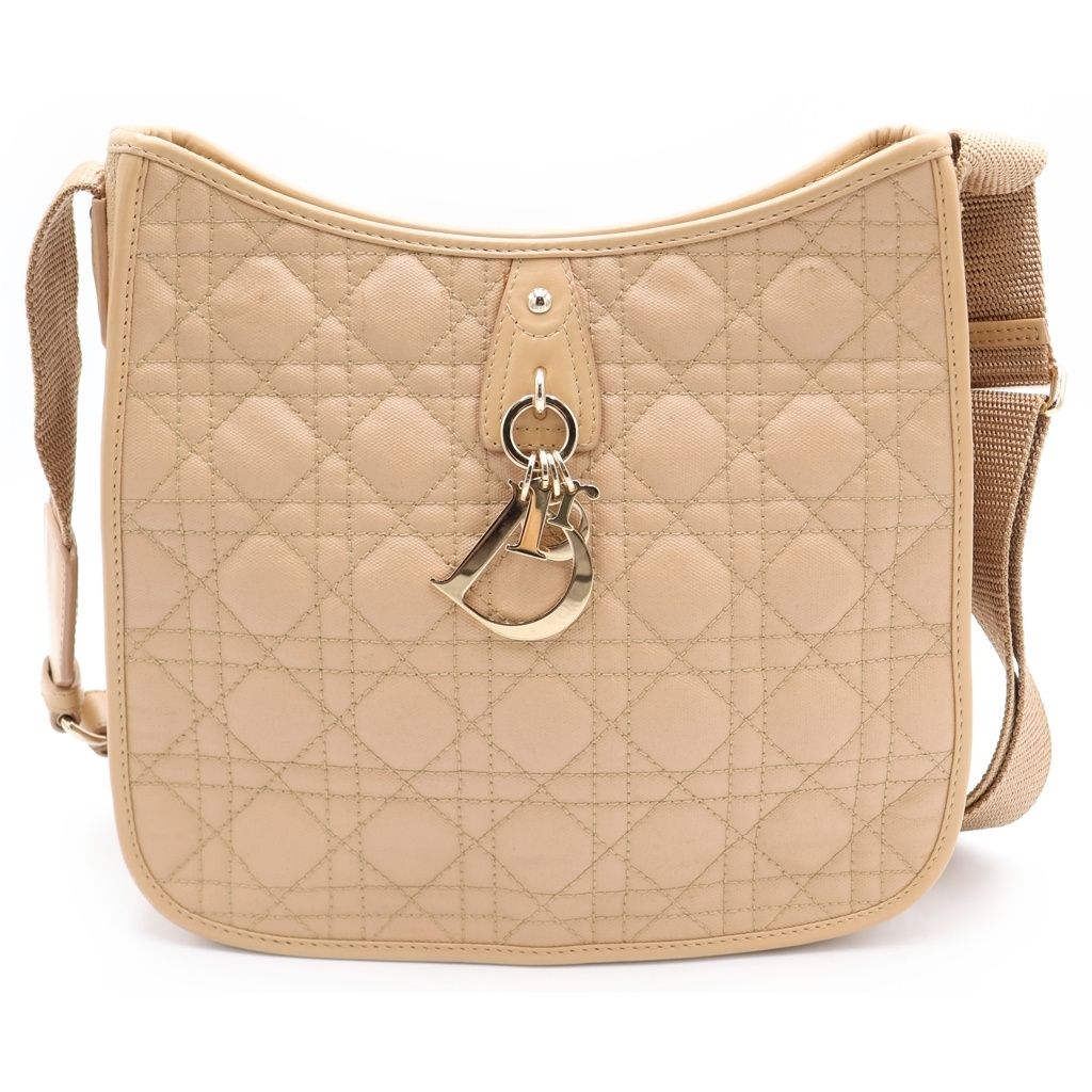 Christian Dior (クリスチャンディオール) カナージュ コーティングキャンバス レザー ショルダーバッグ ゴールド金具 ベージュ