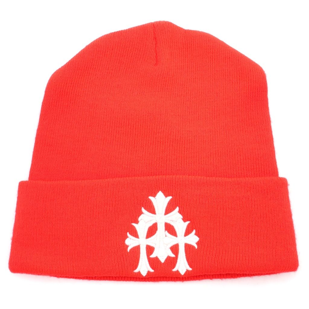 CHROME HEARTS (クロムハーツ) WACH CAP CROSS ワッチキャップ セメタリークロスデザイン ビーニー 帽子 レッド
