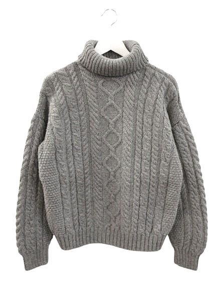 GUERNSEY WOOLLENS ガンジーウーレンズ ALAN PATTERN TURTLE NECK SWEATER アランパターンタートルネックセーター M 灰色 グレー 長袖 プルオーバー ニット トップス