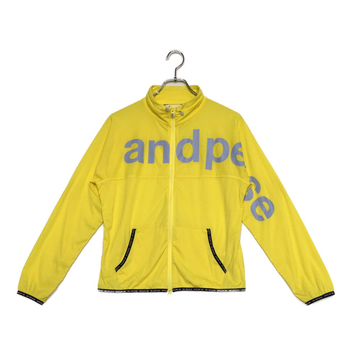 中古 レディース アンパスィ and per se フルジップアウター L 黄色 イエロー ダブルジップ 薄手