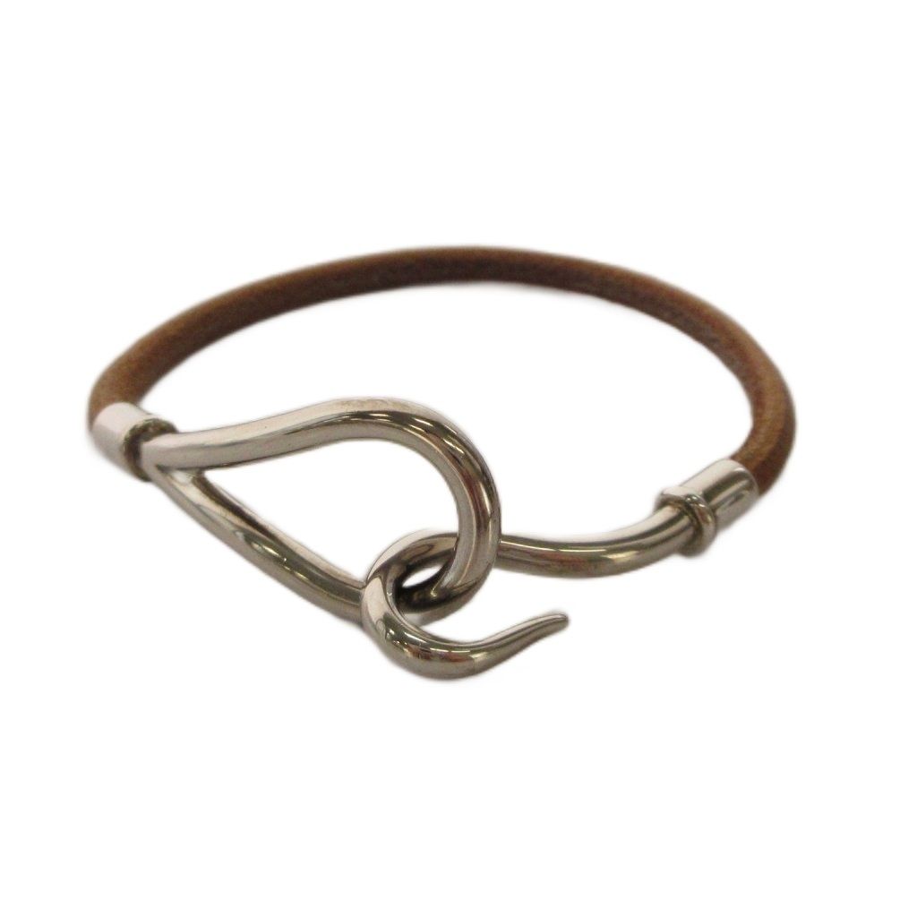 エルメス HERMES ジャンボHブレスレット レザー メッキ 茶 ブラウン シルバーカラー /YT ■OH