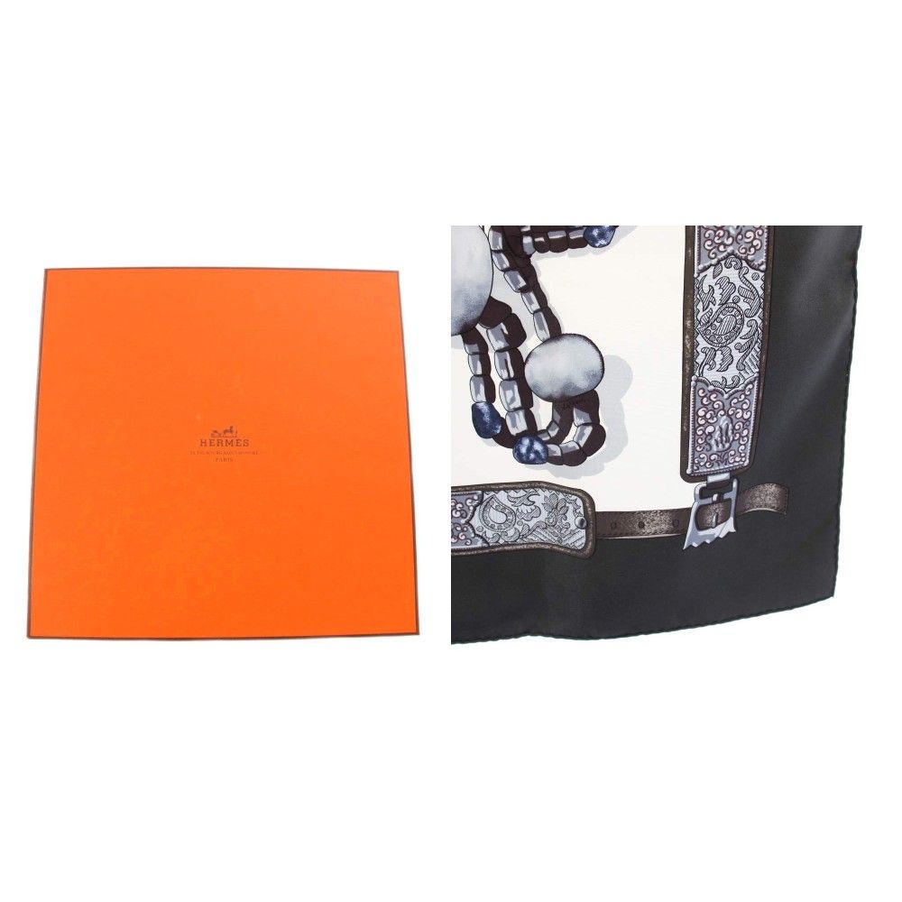 エルメス HERMES チベット TIBET カレ90 スカーフ 総柄 シルク グレー