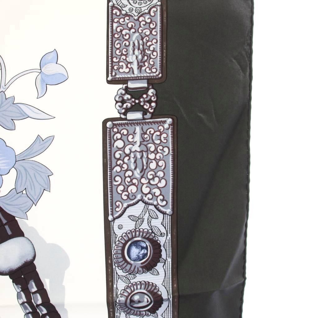 エルメス HERMES チベット TIBET カレ90 スカーフ 総柄 シルク グレー