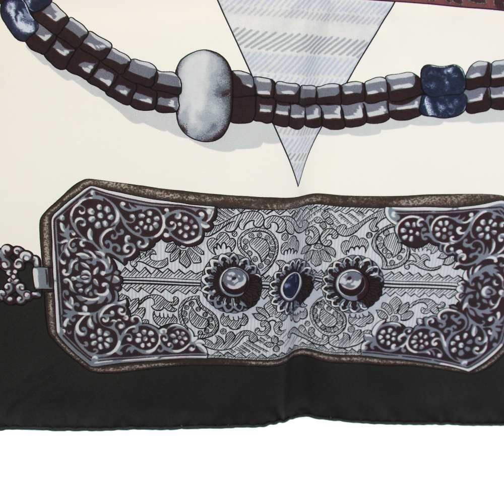 エルメス HERMES チベット TIBET カレ90 スカーフ 総柄 シルク グレー