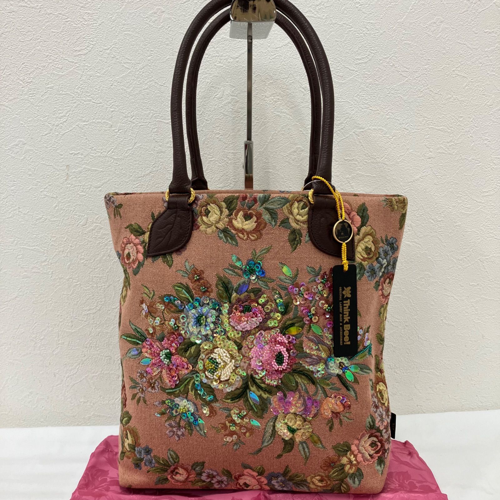 新品未使用 タグ付　シンクビー ハンドバッグ スパンコール　貴婦人　ビーズ 5584 【美品】 Think Bee! シンクビー！ タグ付き トートバッグ