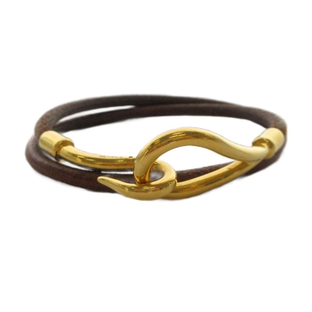 エルメス HERMES ジャンボブレス チョーカー ブレスレット レザー 茶 ブラウン ゴールドカラー /YT ■OH 10,286円