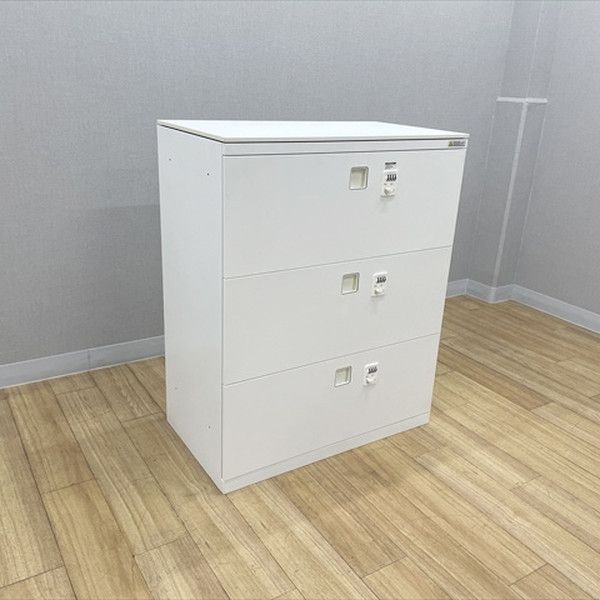 ラテラルキャビネット 3段 レクトライン ダイヤル式 セパレートロック 天板付 スチール書庫 オカムラ ネオホワイト