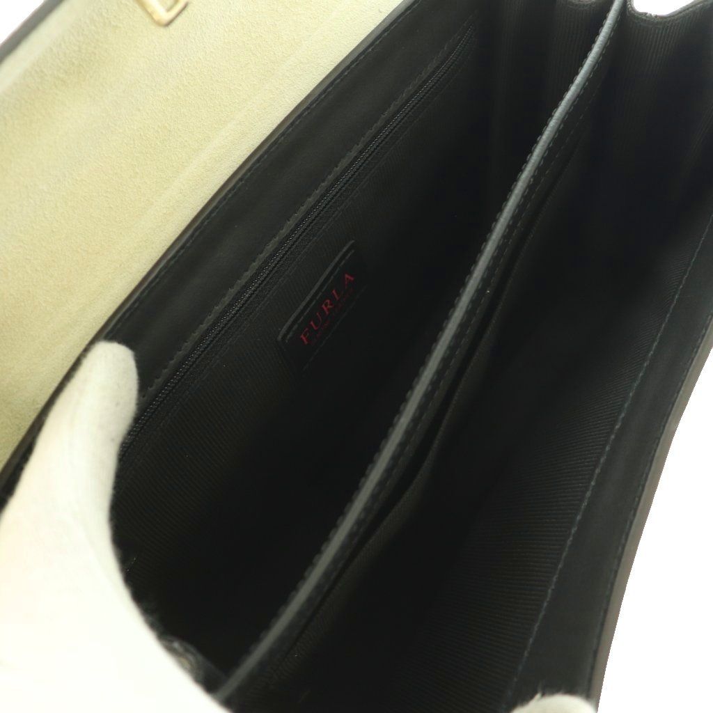 フルラ FURLA ムゲット MUGHETTO ハンドバッグ ワンハンドル バタフライモチーフ レザー 黒 ブラック オフホワイト /SS ■OS