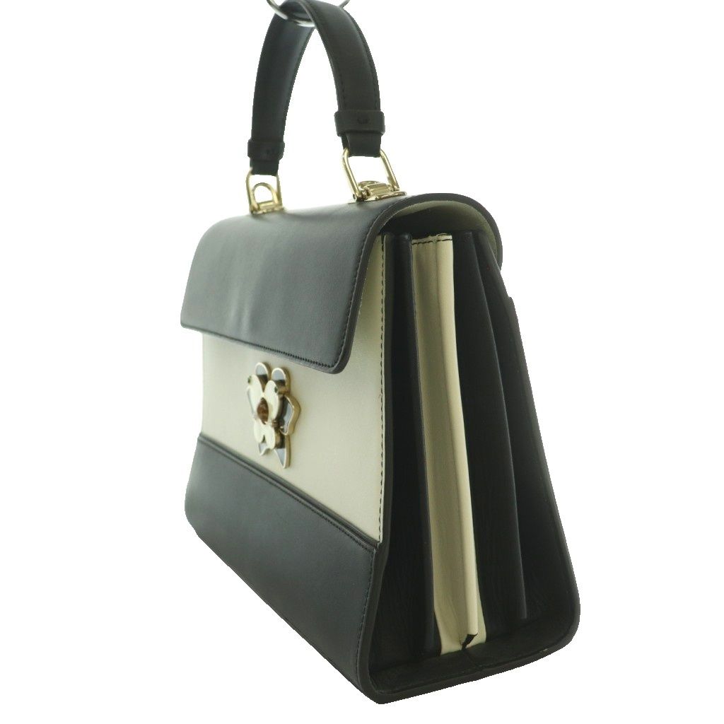 フルラ FURLA ムゲット MUGHETTO ハンドバッグ ワンハンドル バタフライモチーフ レザー 黒 ブラック オフホワイト /SS ■OS