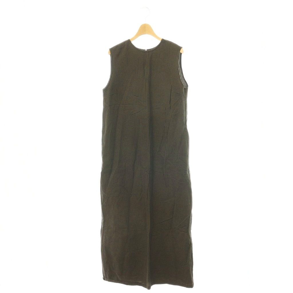アーギュー ARGUE 24SS ORGANIC COTTON SEERSUCKER CHECK DRESS ドレス ワンピース ロング チェック 2 グリーン ブラウン /HK ■OS