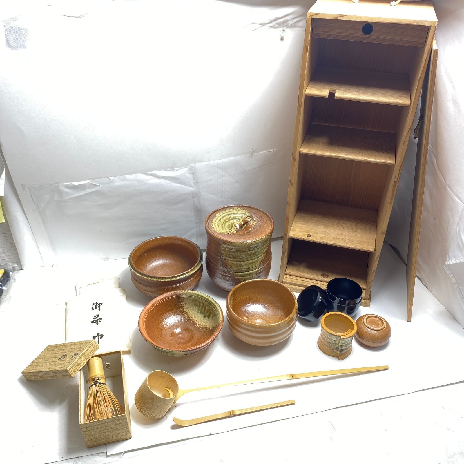 ☆A062731☆ お茶 お点前セット 道具一式 収納箱付き 茶道具 お茶 M