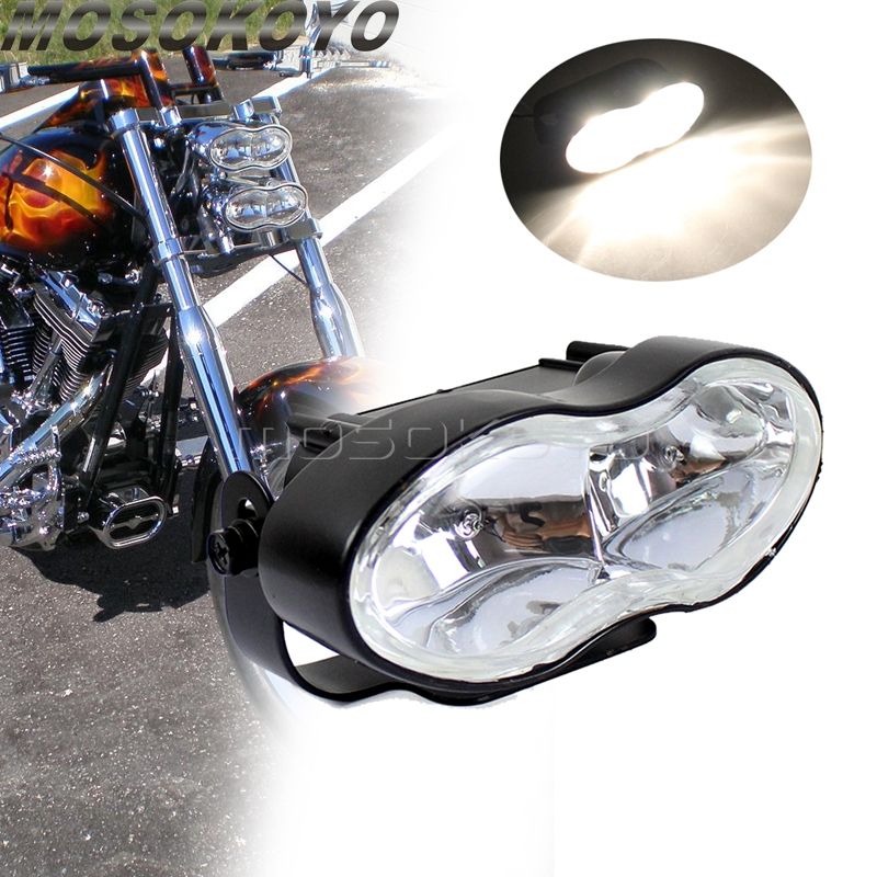 ハーレー カスタムバイク用 12V LED ツインヘッドライト ウェーブデザイン