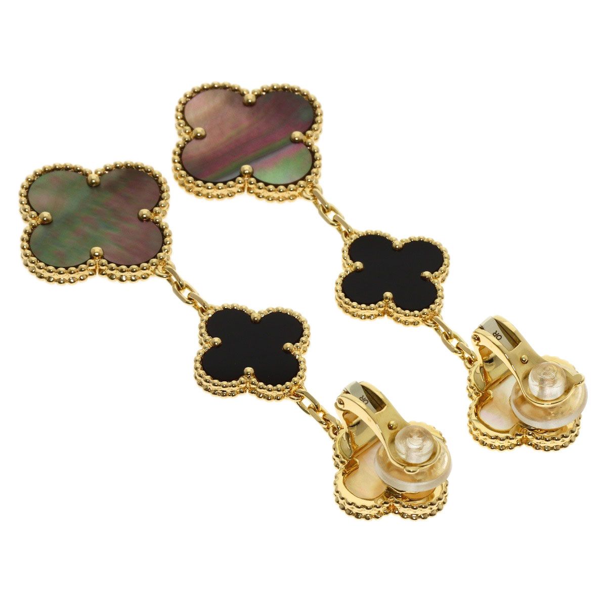 Van Cleef & Arpels ヴァンクリーフ＆アーペル マジック アルハンブラ 3モチーフ シェル オニキス イヤリング K18YG レディース [中古]