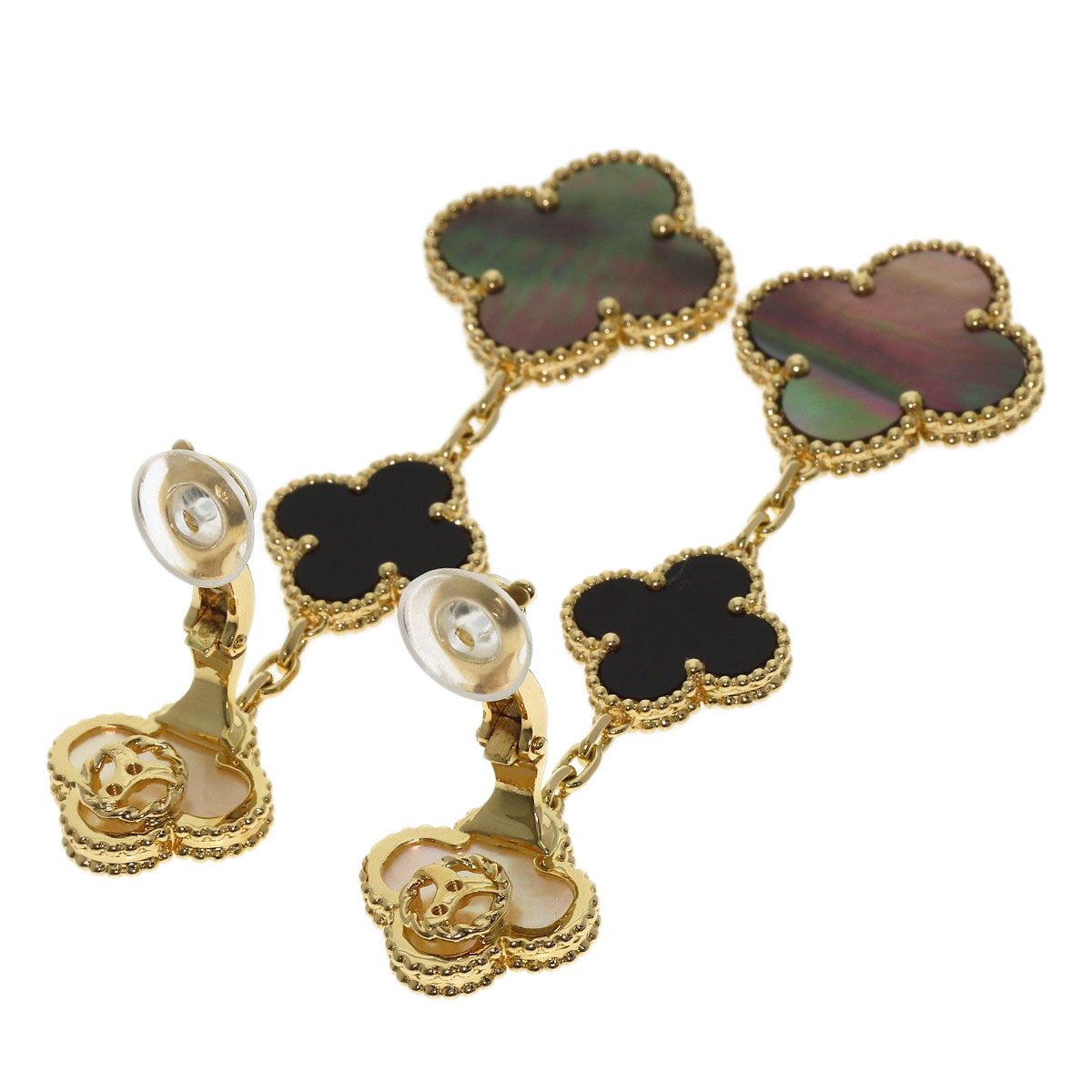 Van Cleef & Arpels ヴァンクリーフ＆アーペル マジック アルハンブラ 3モチーフ シェル オニキス イヤリング K18YG レディース [中古]