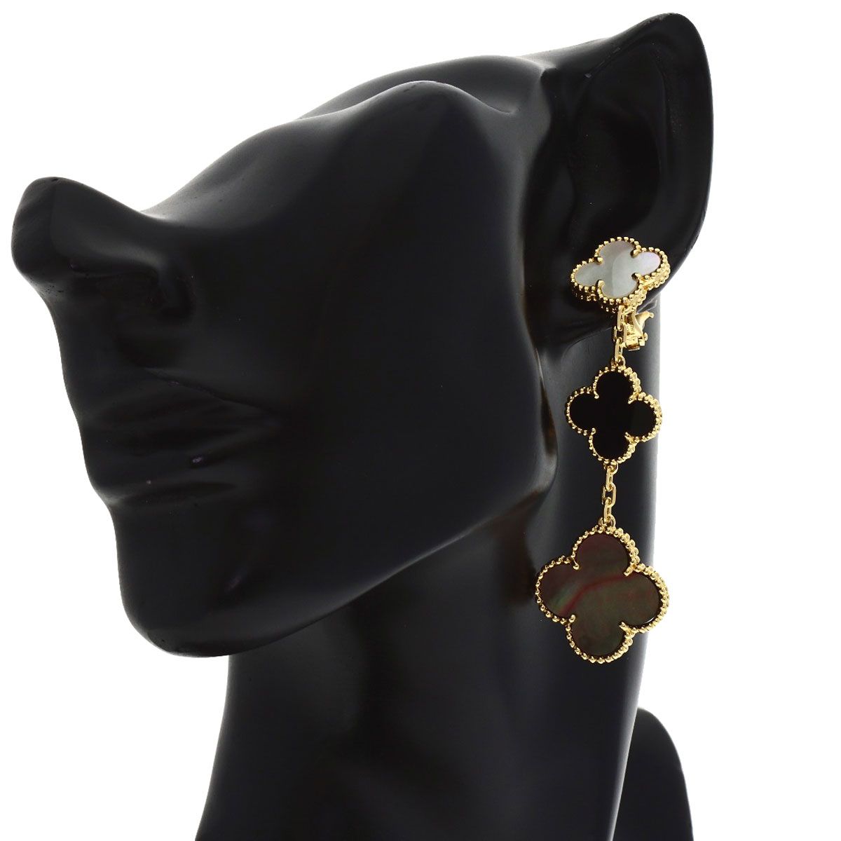 Van Cleef & Arpels ヴァンクリーフ＆アーペル マジック アルハンブラ 3モチーフ シェル オニキス イヤリング K18YG レディース [中古]