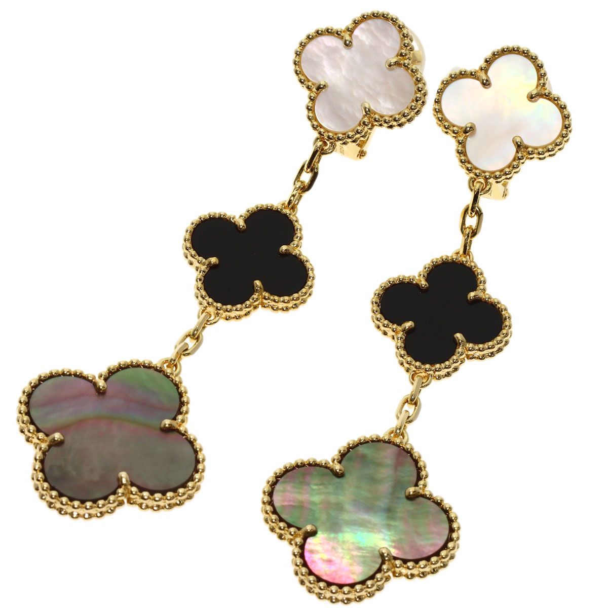 Van Cleef & Arpels ヴァンクリーフ＆アーペル マジック アルハンブラ 3モチーフ シェル オニキス イヤリング K18YG レディース [中古]