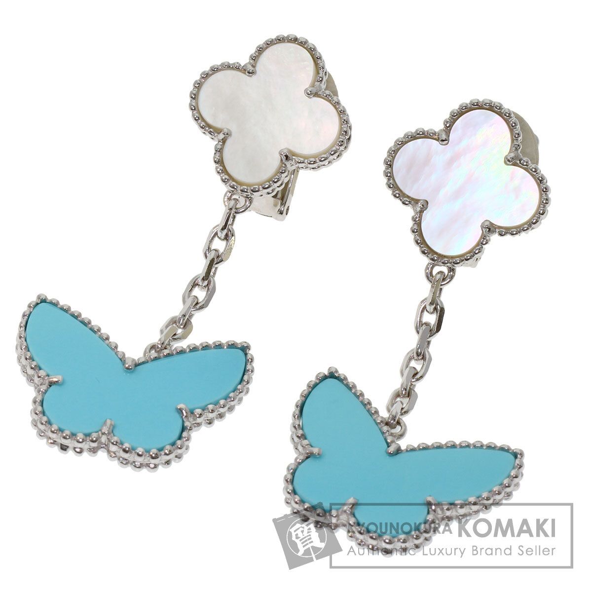 Van Cleef & Arpels ヴァンクリーフ＆アーペル ラッキー アルハンブラ パピヨン ターコイズ シェル イヤリング K18WG レディース [中古]