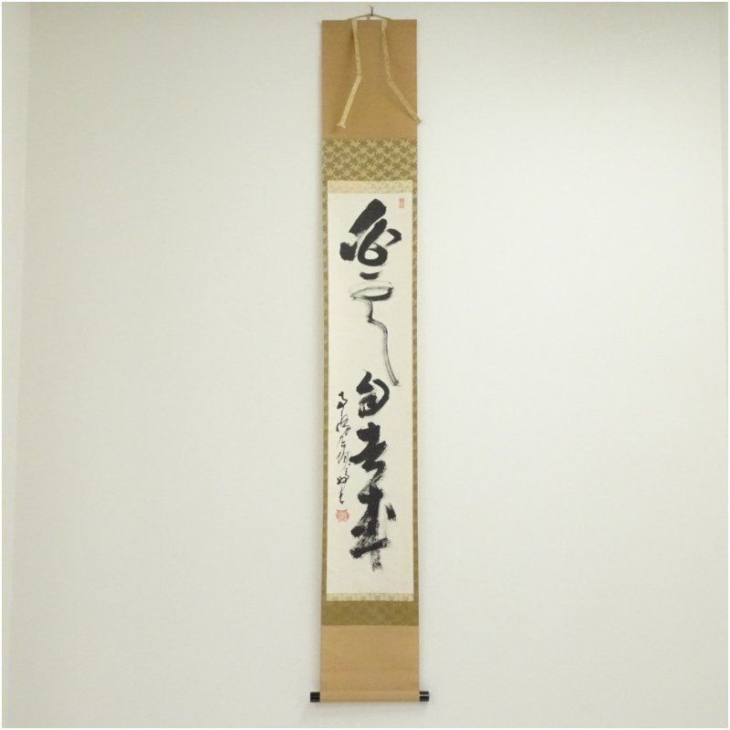 妙心寺　春見文勝（無覚）筆　「白雲自去来」一行書　肉筆紙本掛軸（保護箱） 掛け軸 床の間 書 おしゃれ 絵画 表具 芸術 茶道 年中掛け インテリア 茶掛 掛物 和室 8月 12月 7月 夏冬
