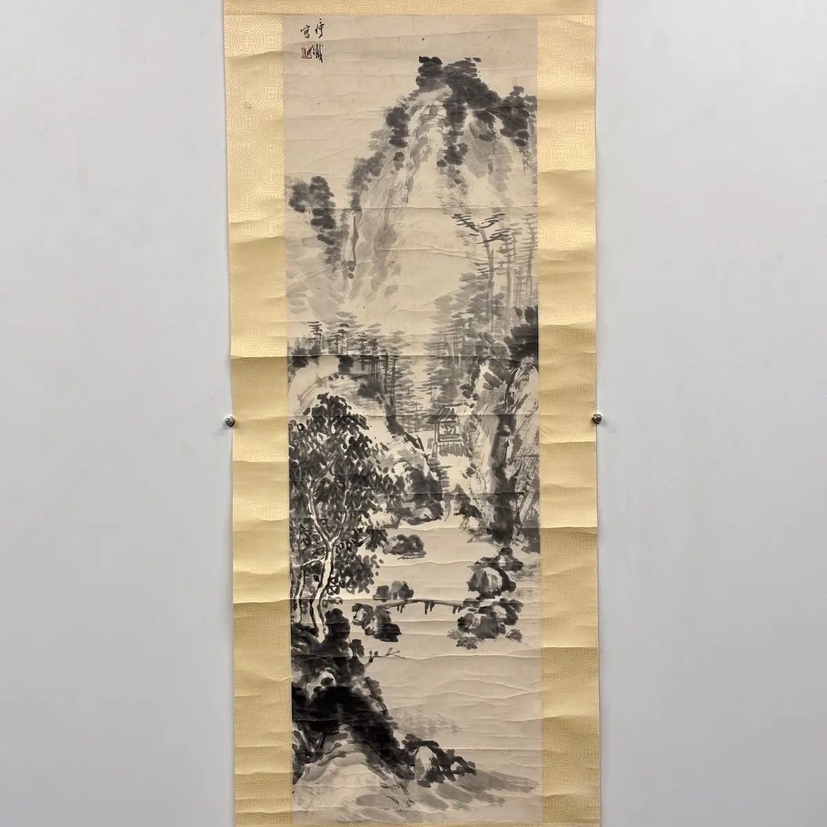水墨画　M.196 錢瘦鐵 山水図　落款印あり　　＃茶掛＃古美術 #骨董品 #まとめてお買取歓迎 #肉筆