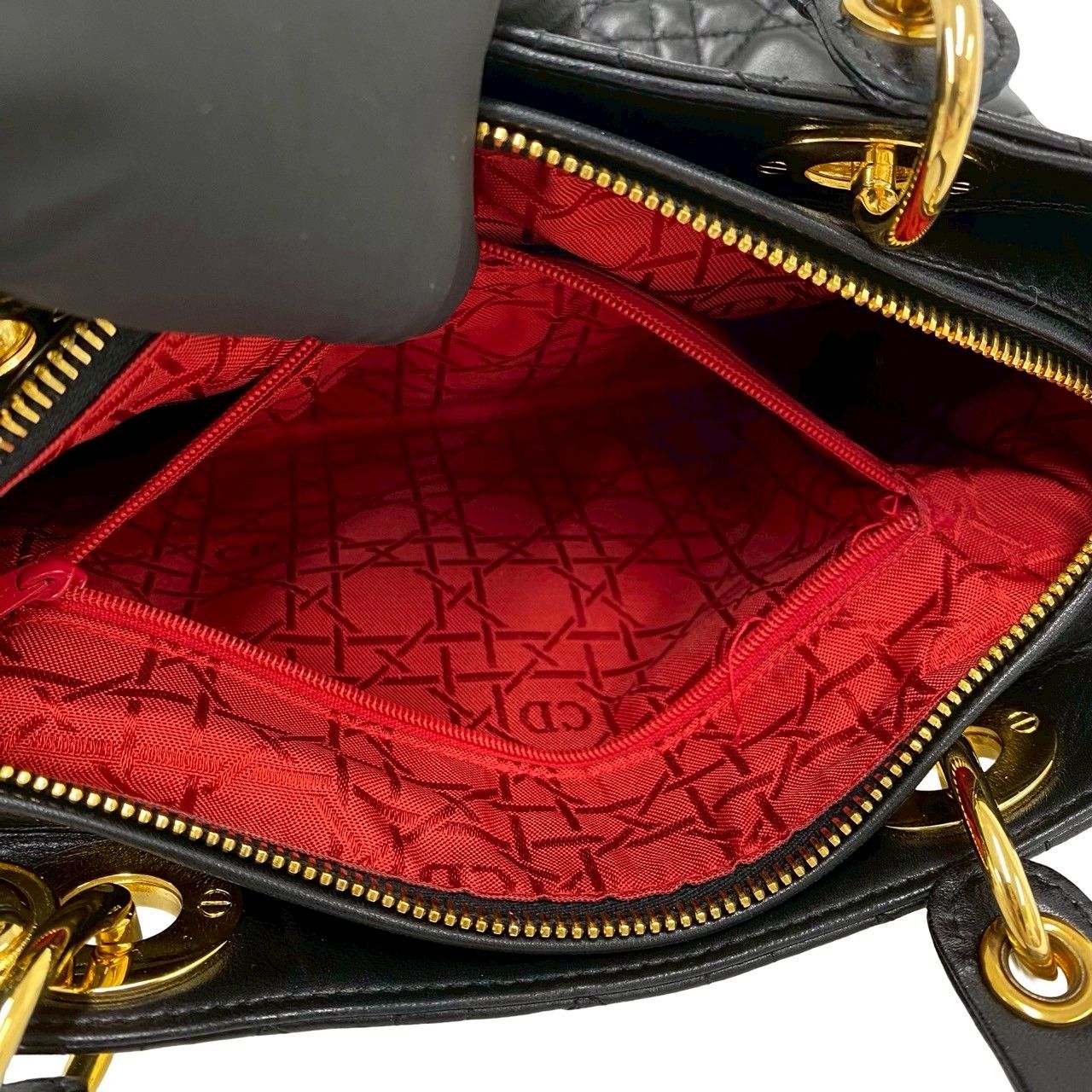 極 美品 袋付 Christian Dior ディオール レディディオール カナージュ 